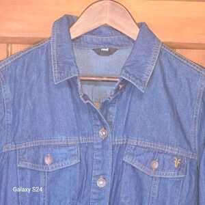 Frye Womens Medium Wash Denim Button Down Shirt Dress Blue Long Sleeve Large